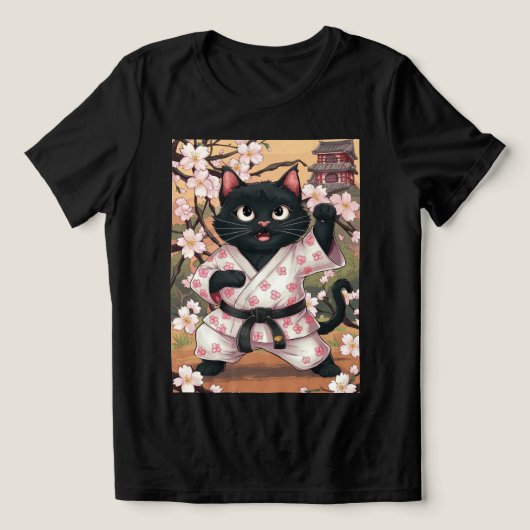 Black Cat Karate Niedlich Kimono Tri-Blend Shirt (Design Vorderseite)
