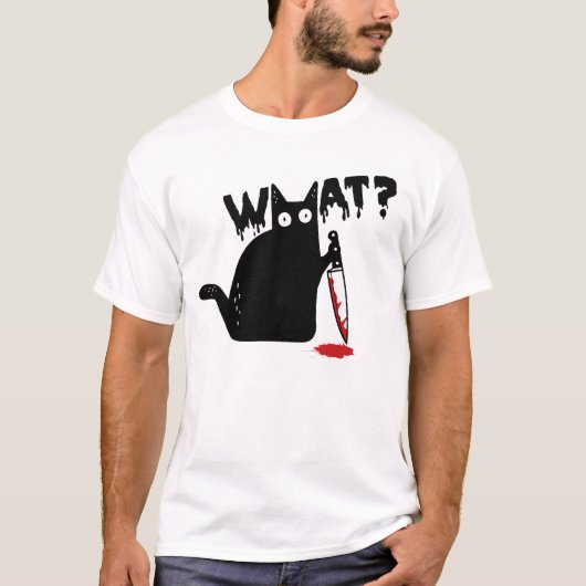 Black Cat Killer Ask What Halloween Knife Sarcasm T-Shirt (Vorderseite)