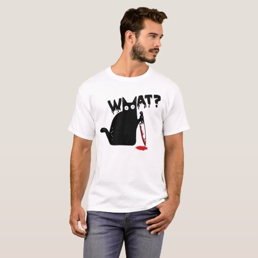 Black Cat Killer Ask What Halloween Knife Sarcasm T-Shirt (Vorne ganz)