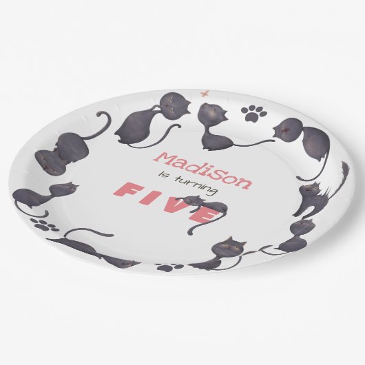 Black Cat Kindergeburtstag Pappteller (Schrägansicht)