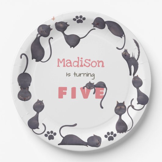 Black Cat Kindergeburtstag Pappteller (Vorderseite)
