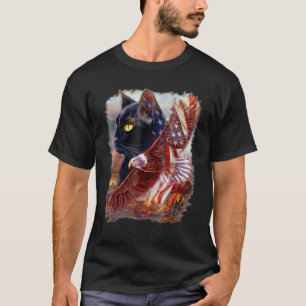Black Cat Kitten American Flag Adler 4. Juli Inde T-Shirt