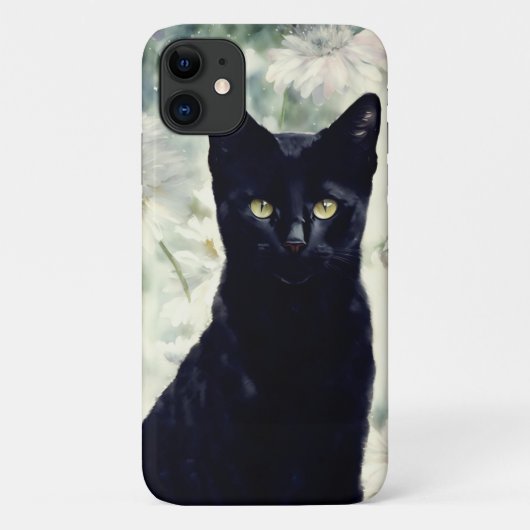 Black Cat Kitten floral Art Phone Case (Rückseite)
