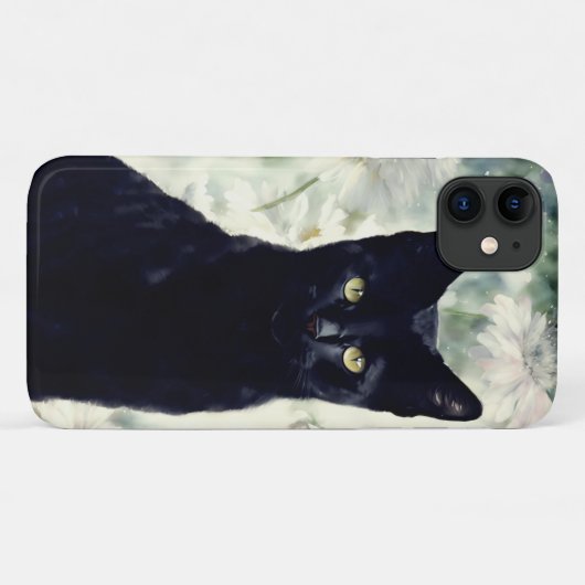 Black Cat Kitten floral Art Phone Case (Rückseite (Horizontal))