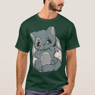 Black Cat Kitten Niedlich Chibi Anime Neko Pastel  T-Shirt