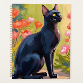 Black Cat | Kitten Pet Watercolor Flowers Painted Planer