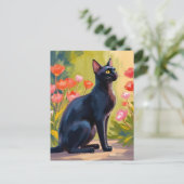 Black Cat | Kitten Pet Watercolor Flowers Painted Postkarte (Stehend Vorderseite)
