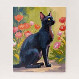Black Cat | Kitten Pet Watercolor Flowers Painted Puzzle