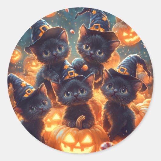 Black Cat Kittens Runder Aufkleber (Vorderseite)