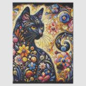 Black Cat Kitty Floral Whimsical Decoupage Seidenpapier (Vorderseite)