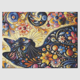 Black Cat Kitty Floral Whimsisgelbe Decoupage Seidenpapier
