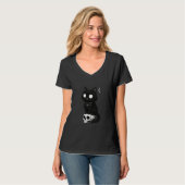 Black Cat Kitty Skull Creepy Cute Kawaii Goth Witc T-Shirt (Vorderseite Vollansicht)
