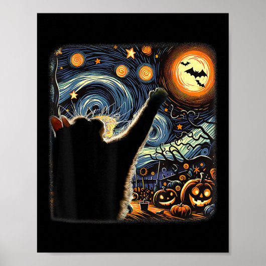 Black Cat Kostüm Van Gogh Starry Night Funny Cat Poster (Vorne)
