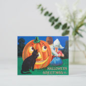 Black Cat Kürbislaterne Pumpkin Children Postkarte (Stehend Vorderseite)