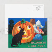 Black Cat Kürbislaterne Pumpkin Children Postkarte (Vorne/Hinten)