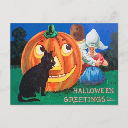 Black Cat Kürbislaterne Pumpkin Children Postkarte (Vorderseite)