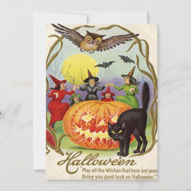 Black Cat Kürbislaterne Pumpkin Hexe Vollmond (Vorderseite)