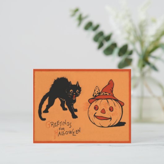 Black Cat Kürbislaterne Pumpkin Hexe's Hat Postkarte (Stehend Vorderseite)