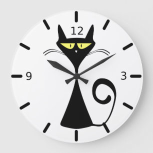 Black cat large clock große wanduhr