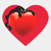 Black Cat Lay auf Red Heart Envelope Herz-Aufkleber (Vorderseite)