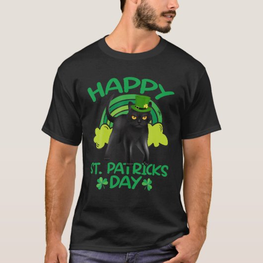 Black Cat Leprechaun Kleeblatt St Patrick's Day Ca T-Shirt (Vorderseite)