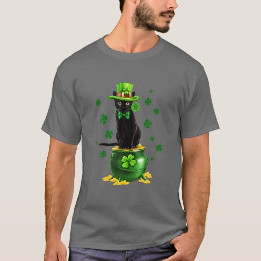 Black Cat Leprechauns Hat Cat Gold Pot St Patrick' T-Shirt (Vorderseite)