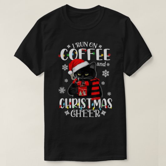 Black Cat Lichter, die ich auf Kaffee und Weihnach T-Shirt (Design vorne)