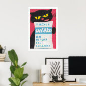 Black Cat Licking Milk Bag - Matchbox Print Poster (Heimbüro)