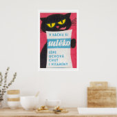 Black Cat Licking Milk Bag - Matchbox Print Poster (Küche)