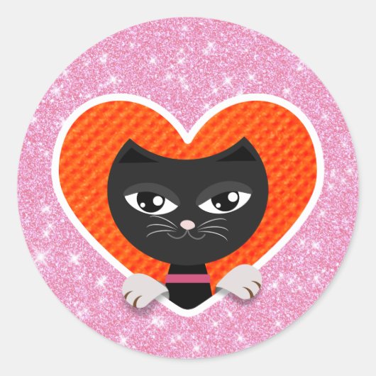 Black Cat Liebe Runder Aufkleber (Vorderseite)