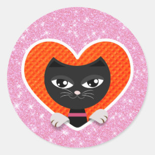Black Cat Liebe Runder Aufkleber
