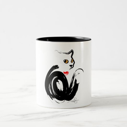 Black Cat Liebe Zweifarbige Tasse (Mittel)
