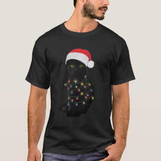 Black Cat Light Funny Cat Lover Weihnachten T-Shirt