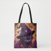 Black Cat Lila Eyes Hexenhut Halloween Tasche (Vorderseite)