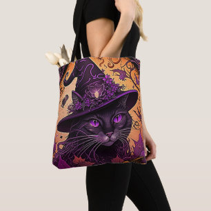 Black Cat Lila Eyes Hexenhut Halloween Tasche