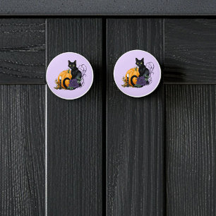 Black Cat Lila Rose Pumpkin Halloween Keramikknauf