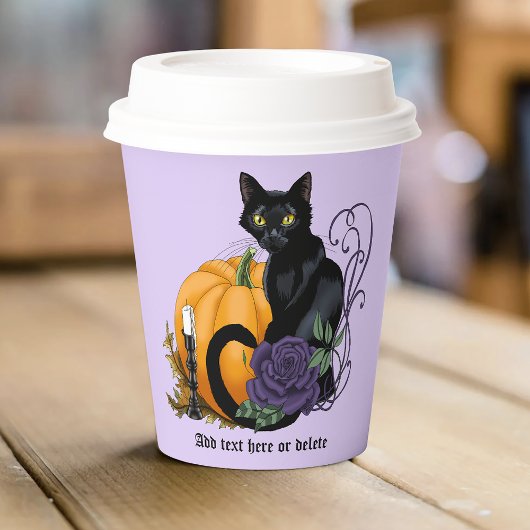 Black Cat Lila Rose Pumpkin Halloween Pappbecher
