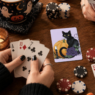 Black Cat Lila Rose Pumpkin Halloween Spielkarten