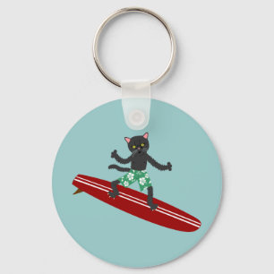 Black Cat Longboard Surfer Schlüsselanhänger