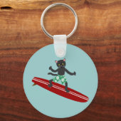 Black Cat Longboard Surfer Schlüsselanhänger (Vorderseite)