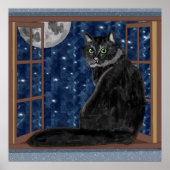 Black Cat Looking at the Moon and Stars Poster (Vorne)