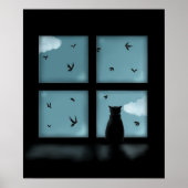 Black Cat Looking Out Window At Heaven Poster (Vorne)