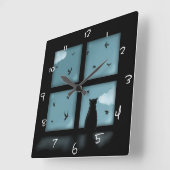 Black Cat Looking Out Window At Heaven Quadratische Wanduhr (Winkel)