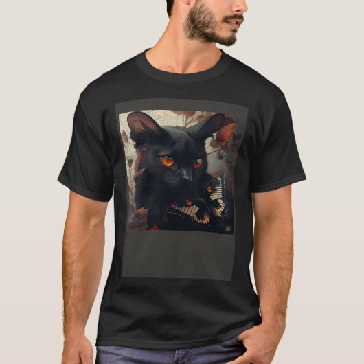 Black Cat Love Butterfly T-Shirt (Vorderseite)