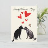 Black Cat Lover Heart Valentinstag Dankeskarte (Stehend Vorderseite)