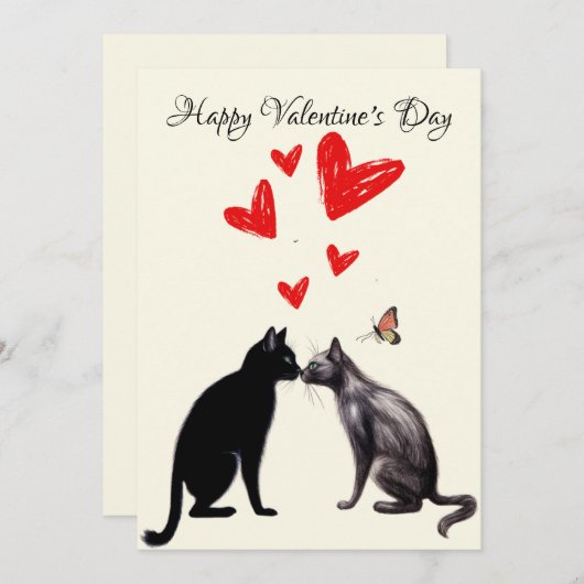 Black Cat Lover Heart Valentinstag Dankeskarte (Vorne/Hinten)