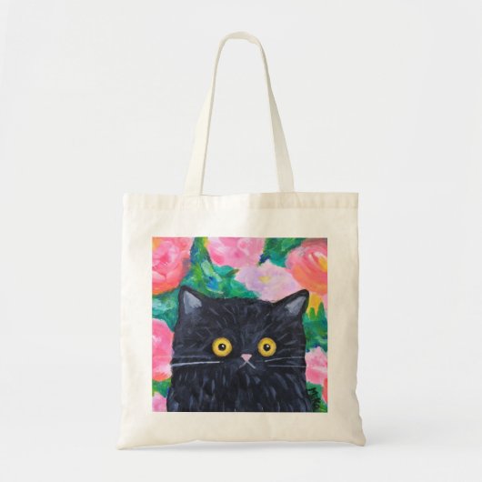 Black Cat Lover Niedliche Blumenkatze Kunst, Katze Tragetasche (Vorne)