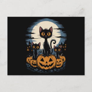 Black Cat Lovers Halloween Starry Night Van Gogh Postkarte
