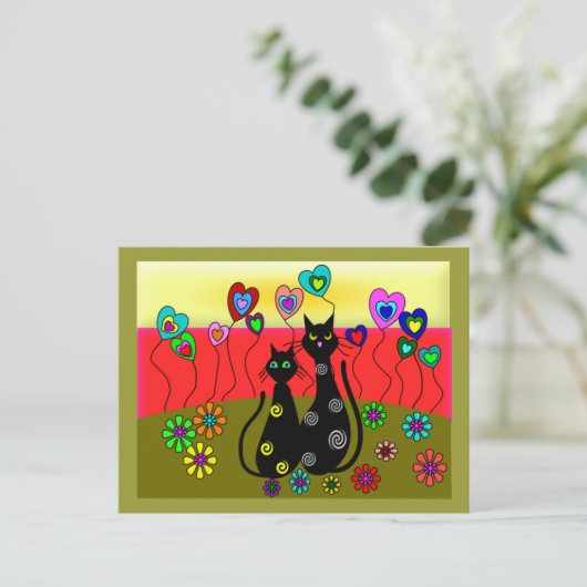 Black Cat Lovers Kunstgeschenke Postkarte (Stehend Vorderseite)