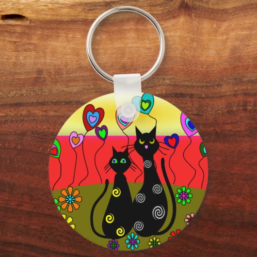 Black Cat Lovers Kunstwerke Schlüsselanhänger (Vorderseite)